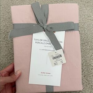Anthropologie organic cotton percale embroidered euro sham pink